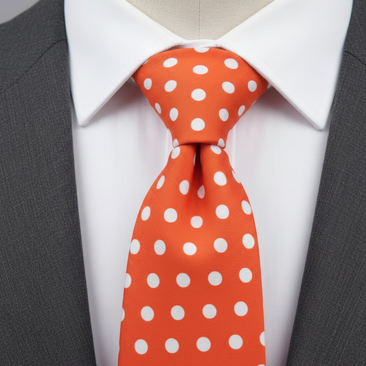 White Polka Dotted Orange Necktie