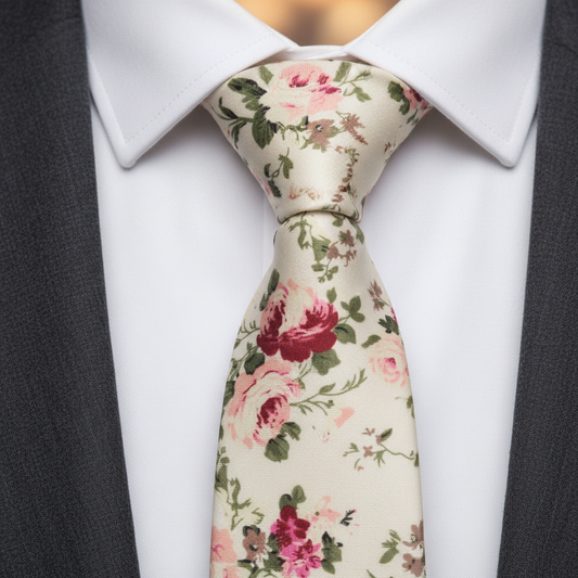 6cm Peach Rose Floral Cotton Tie