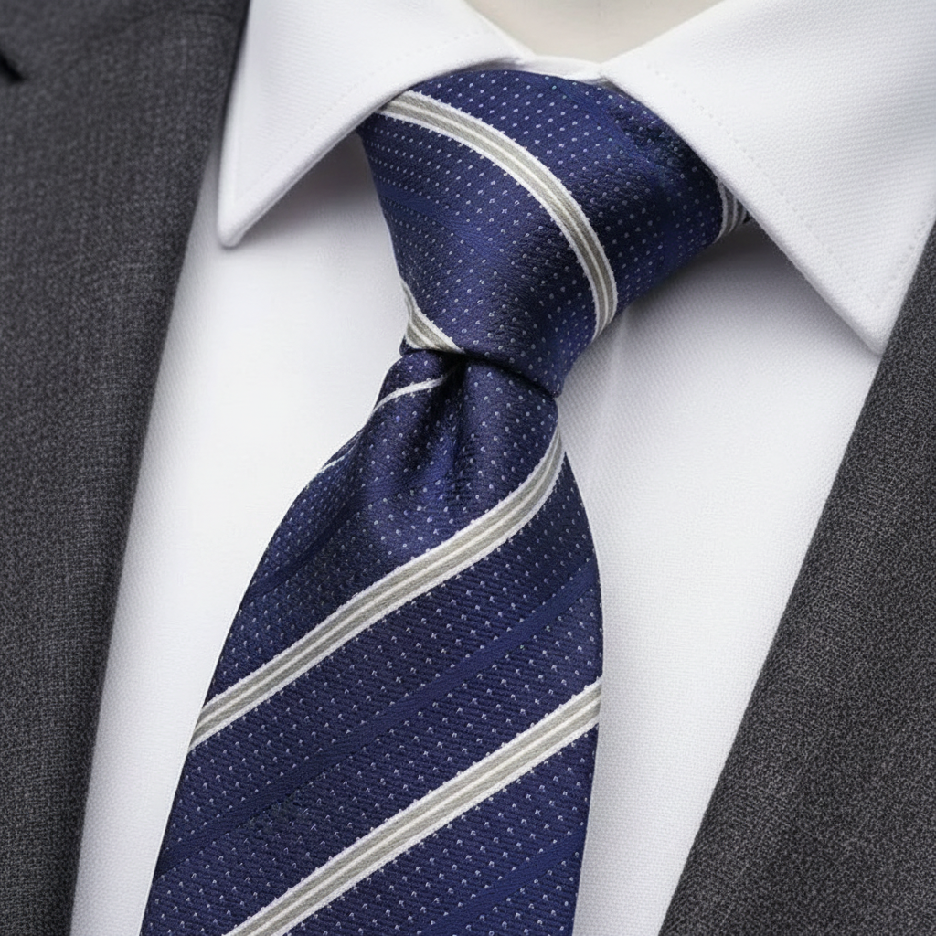 6cm Blue white dotted stripe tie
