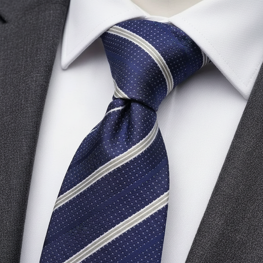 6cm Blue white dotted stripe tie