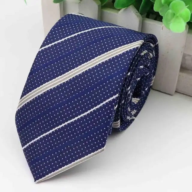 6cm Blue white dotted stripe tie