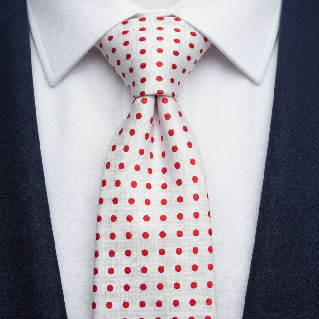 Red Polka Dotted White Necktie