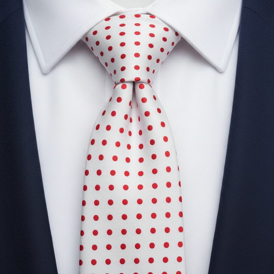 Red Polka Dotted White Necktie