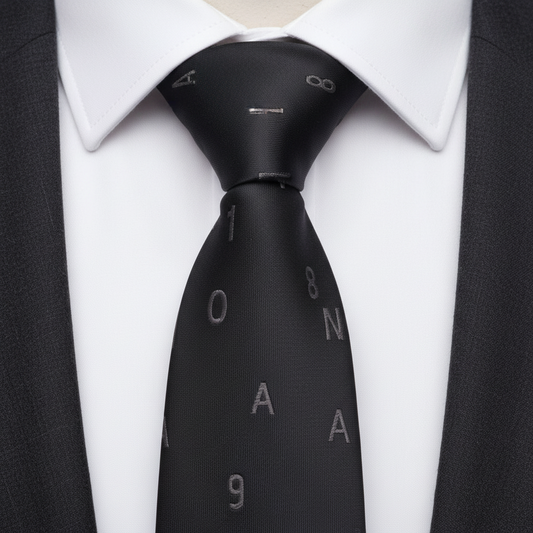 Black Alphabets Numbers Print Tie