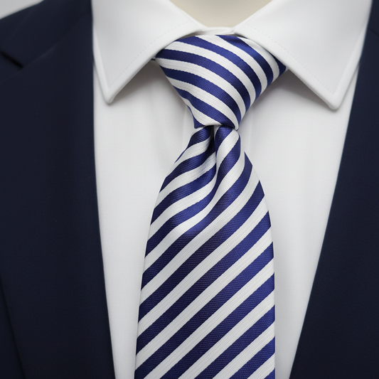 8cm Blue and White Stripe Tie