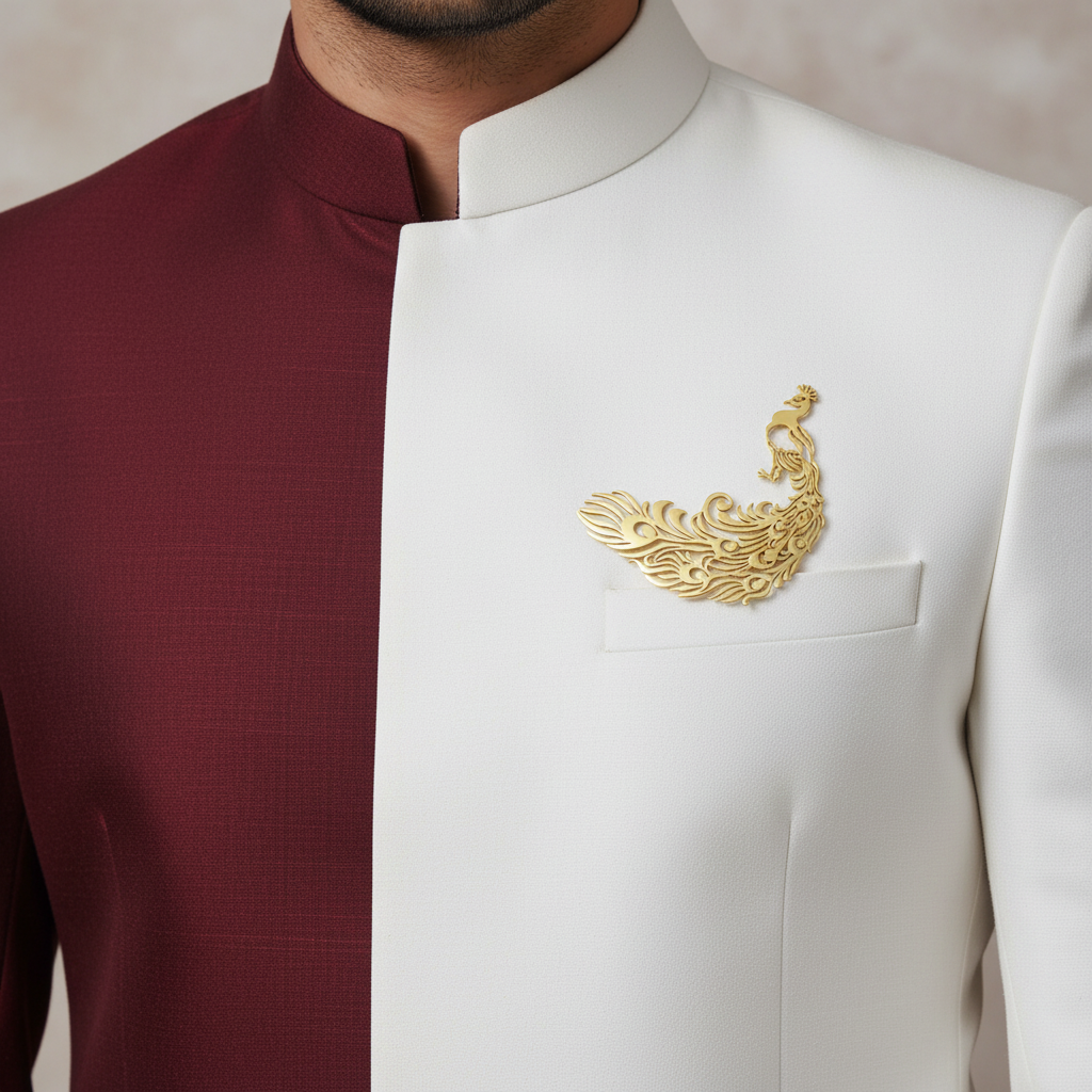 Golden Plume Majesty  Designer Peacock Brooch