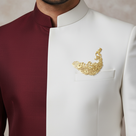 Golden Plume Majesty  Designer Peacock Brooch