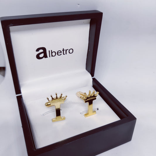 Initial I Cufflinks with Crown