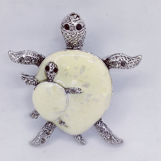 Turtle & Baby Abalone Shell Brooch