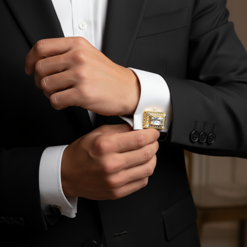 Imperial Frame Crystal Gold Cufflinks