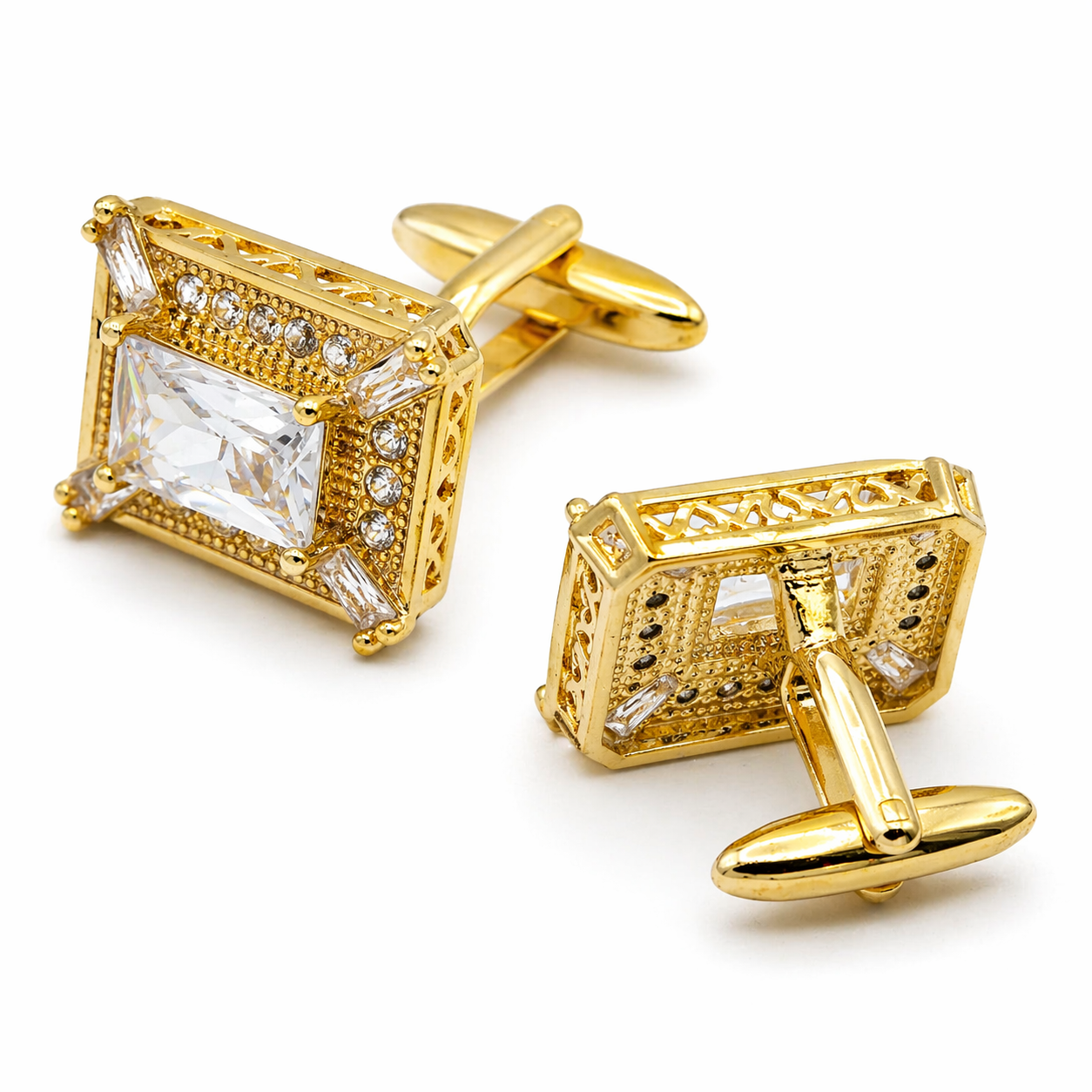 Imperial Frame Crystal Gold Cufflinks