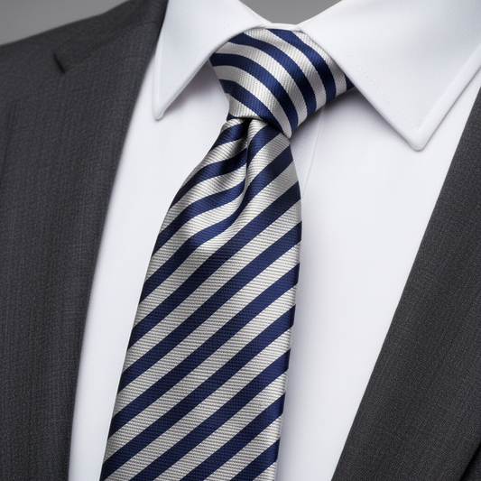 Silver & Navy Classic Formal Tie