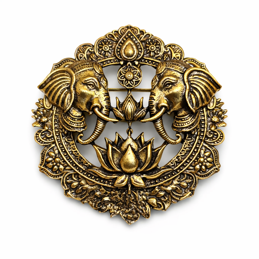 Gajalakshmi Royale Antique Gold Brooch