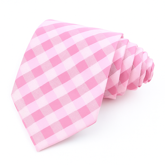 7cm Pink and White Checkered Tie