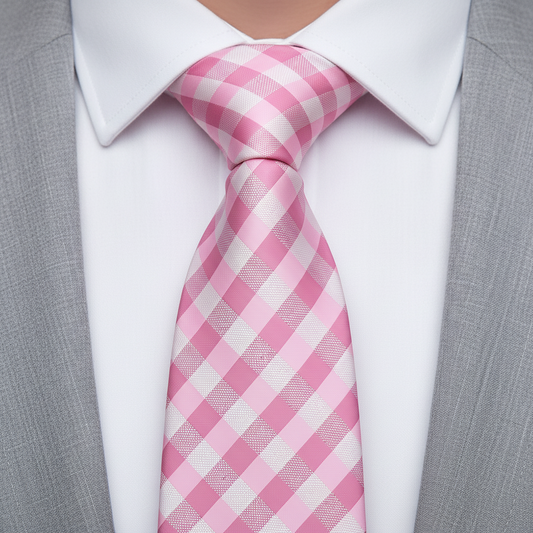 7cm Pink and White Checkered Tie