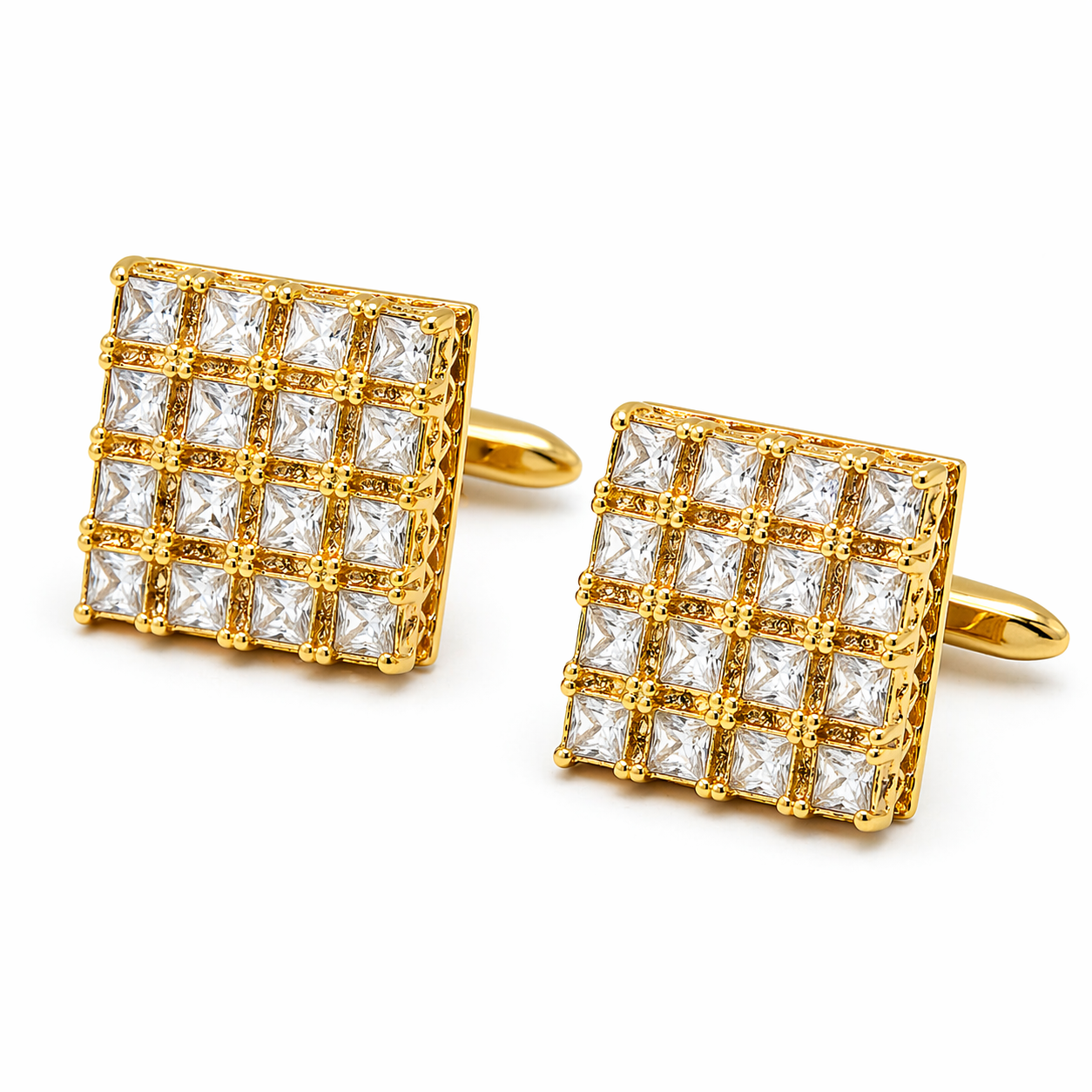Royal Grid Crystal Gold Cufflinks