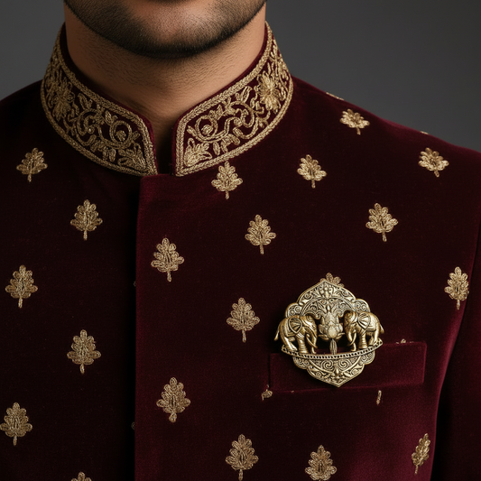 Royal Twin Elephant Lotus Crest Brooch