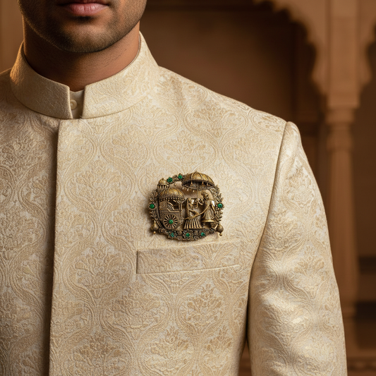 Royal Baraat Heritage Brooch – Antique Gold Finish