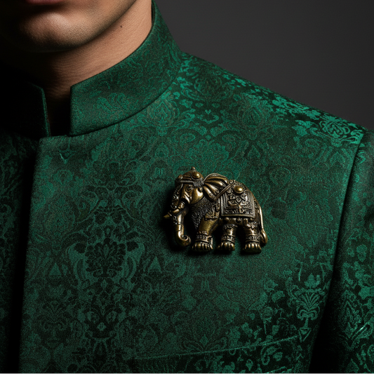Imperial Elephant Crest Brooch – Antique Gold