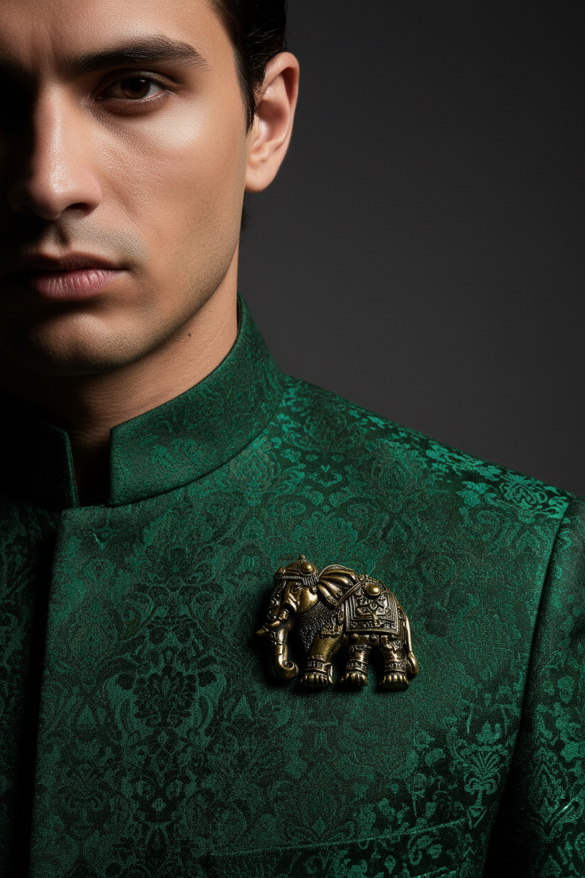 Imperial Elephant Crest Brooch – Antique Gold
