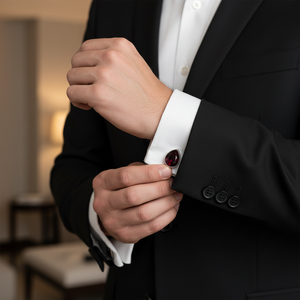 Ruby Drop Silver Cufflinks