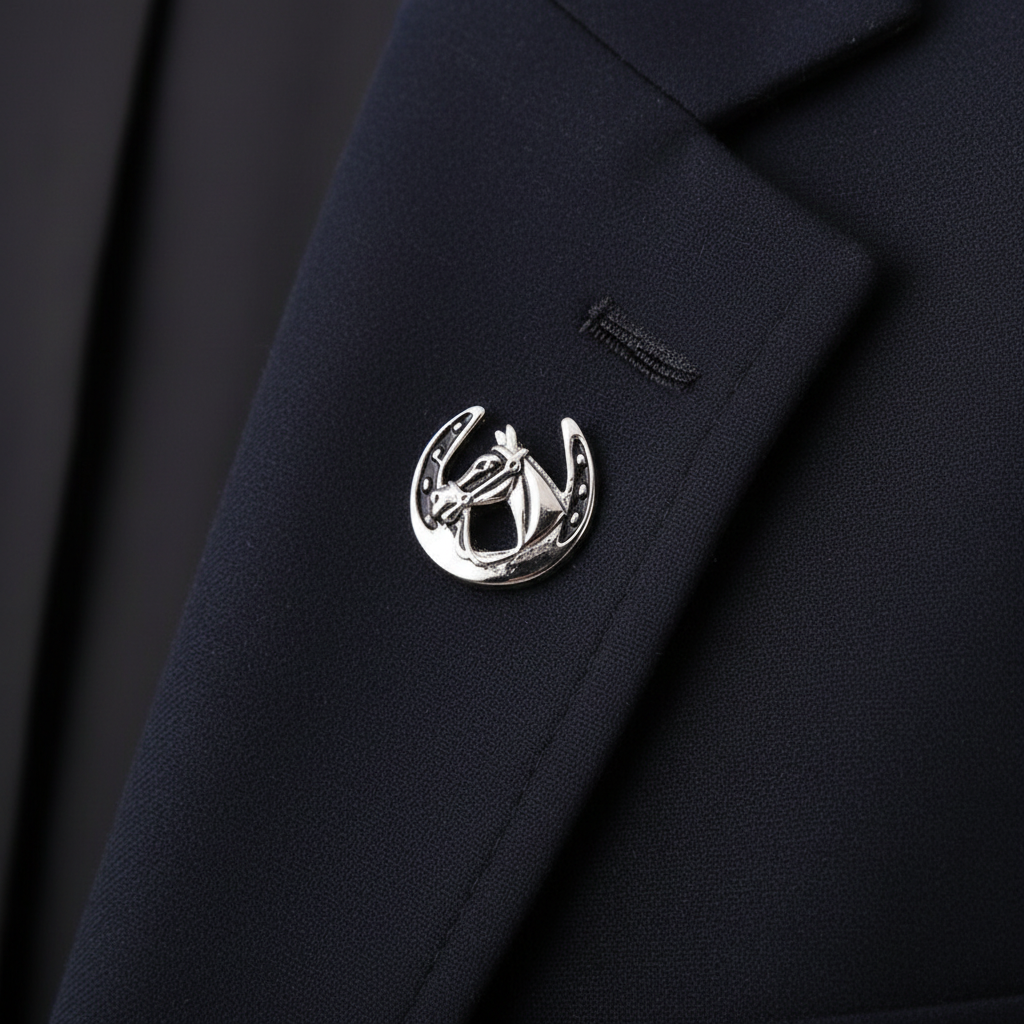 Black and Silver Lucky Horseshoe Lapel Pin