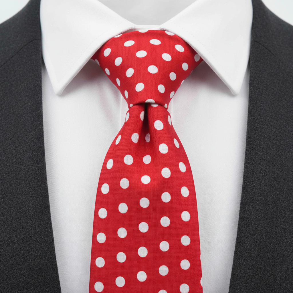 Tomato Red Mens Tie With White Polka Dots