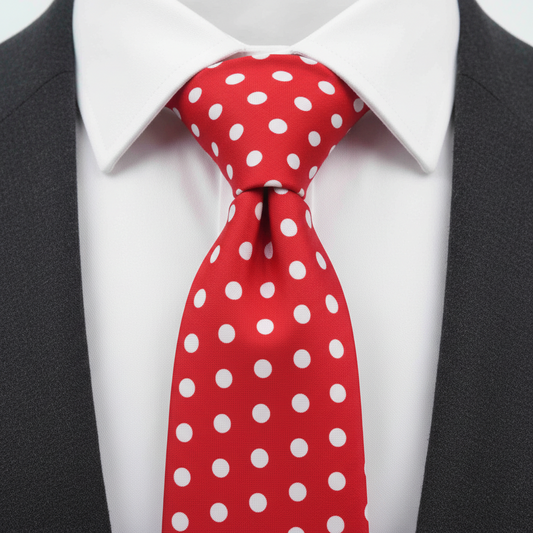 Tomato Red Mens Tie With White Polka Dots