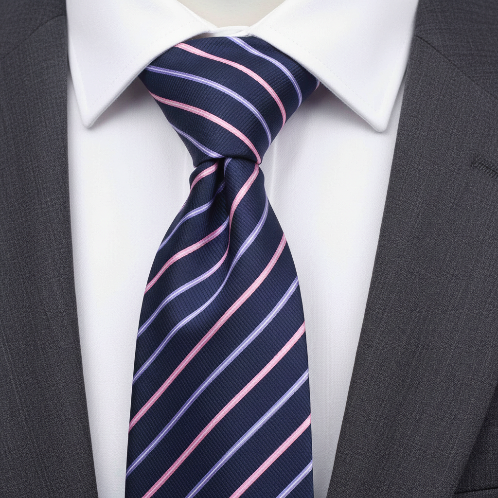 Thin Striped Tie In Navy And Sangria
