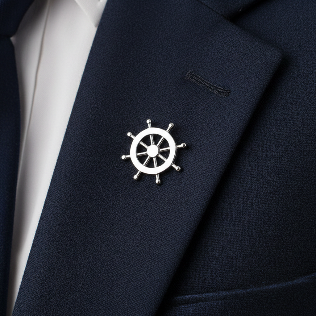 Silver Captain Wheel Lapel Pin