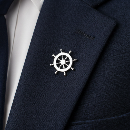 Silver Captain Wheel Lapel Pin