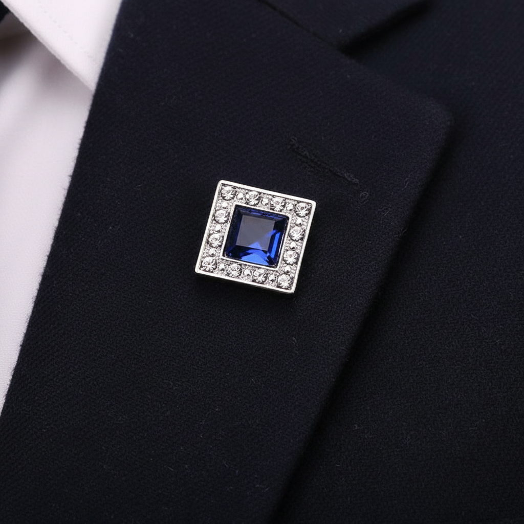 Silver Blue Crystal Lapel Pin
