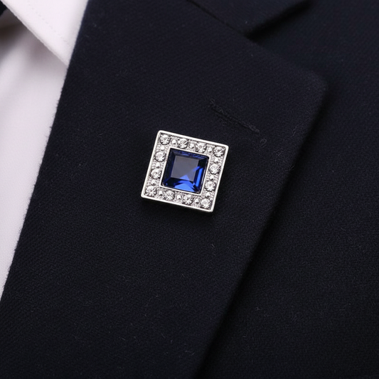 Silver Blue Crystal Lapel Pin