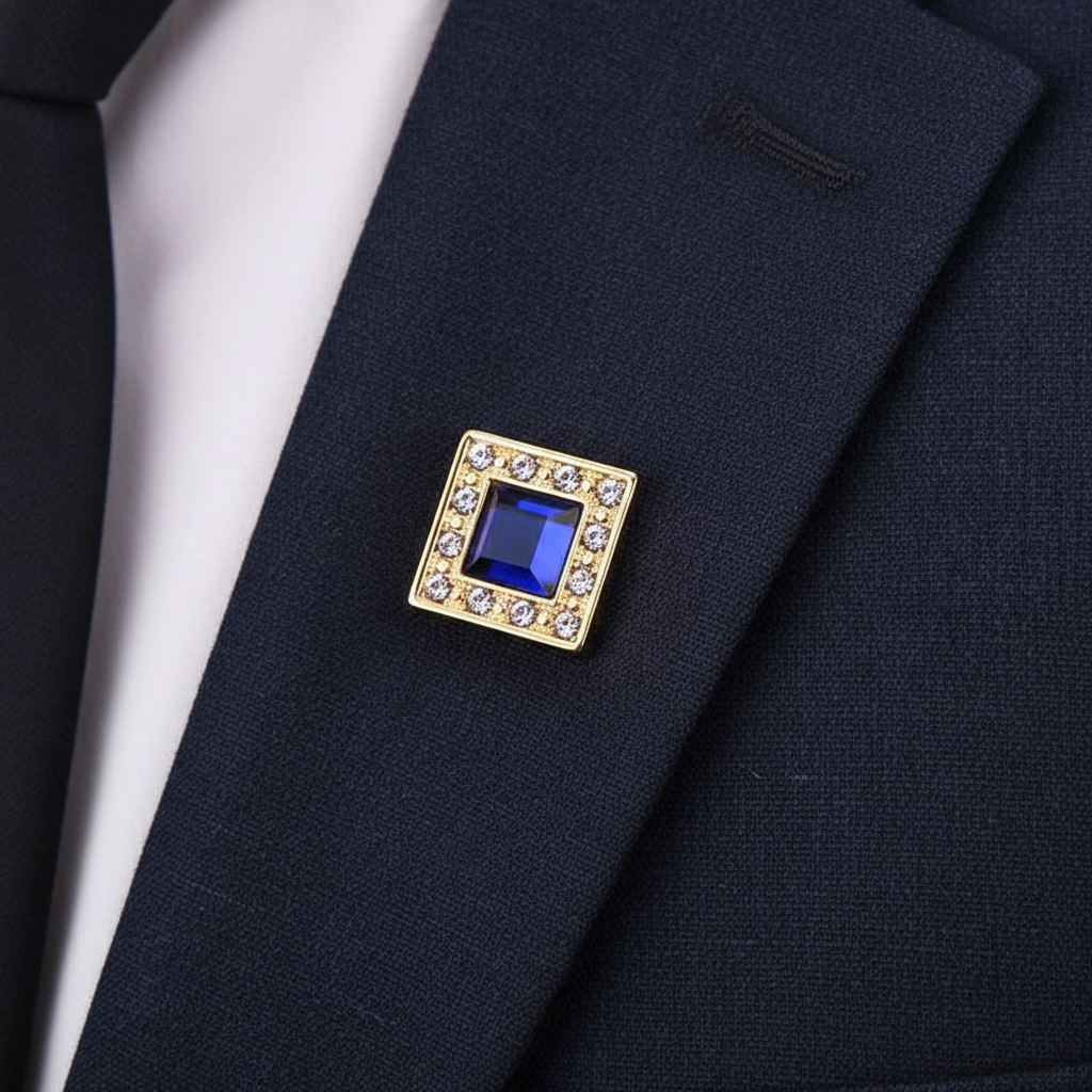 Gold Blue Crystal Lapel Pin