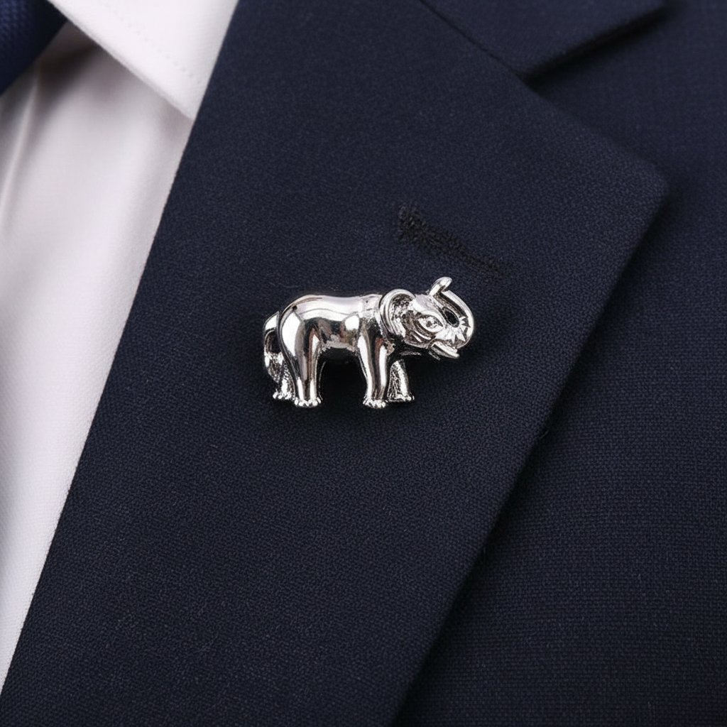 Silver Elephant Lapel Pin