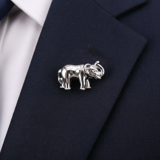 Silver Elephant Lapel Pin