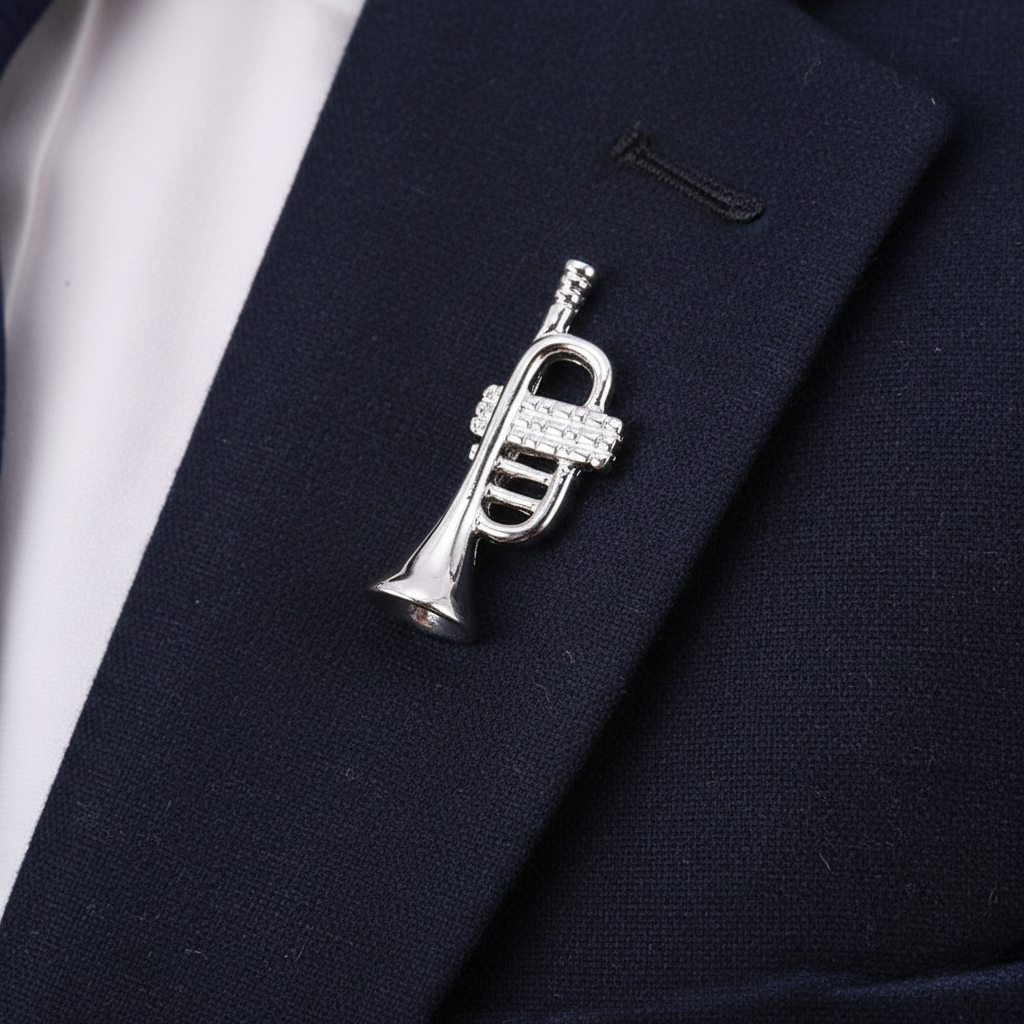 Silver Trumpet Lapel pin