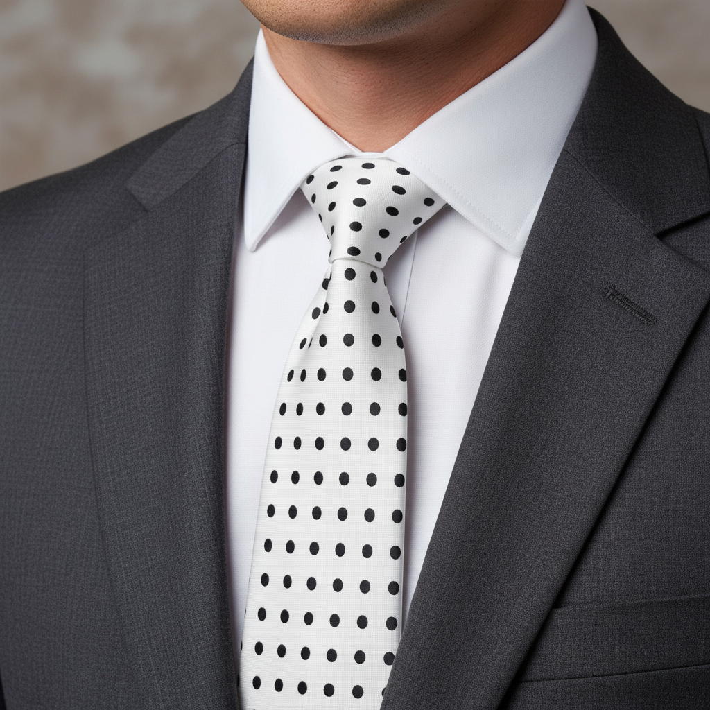 White and Black Polka Dotted Necktie