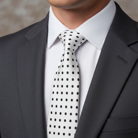 White and Black Polka Dotted Necktie