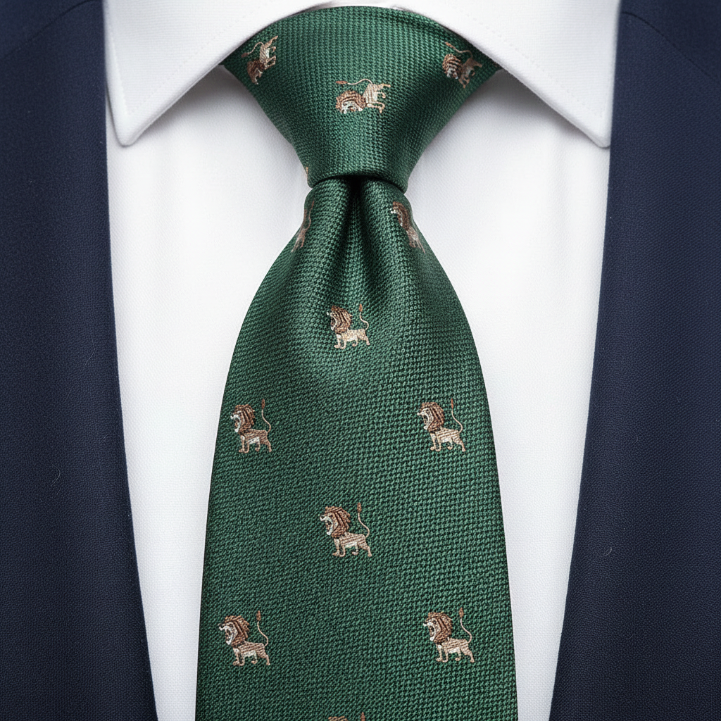 8cm Hunter Green Lion Printed Tie