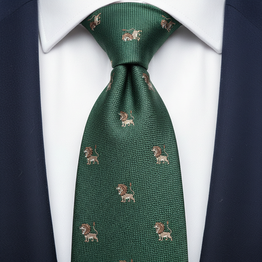 8cm Hunter Green Lion Printed Tie