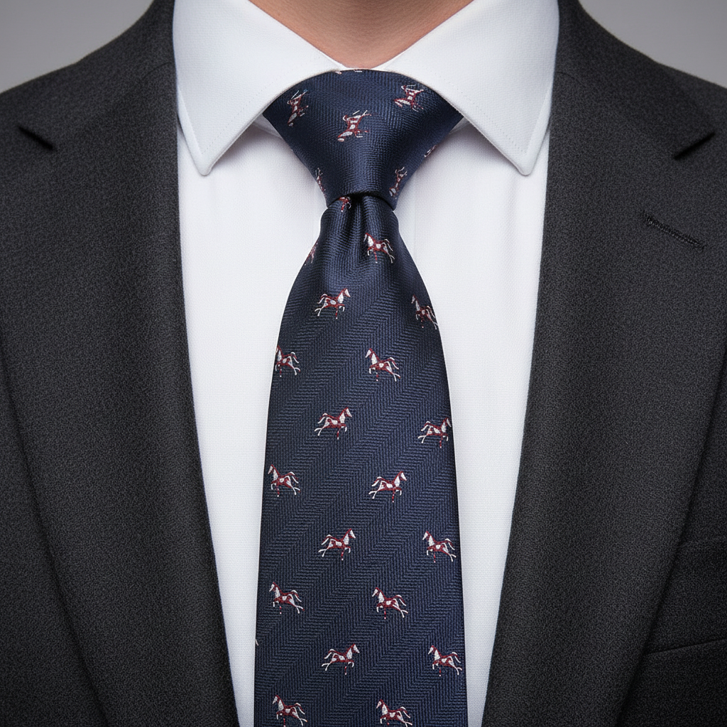 8cm Navy Blue Horse Printed Tie