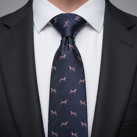 8cm Navy Blue Horse Printed Tie