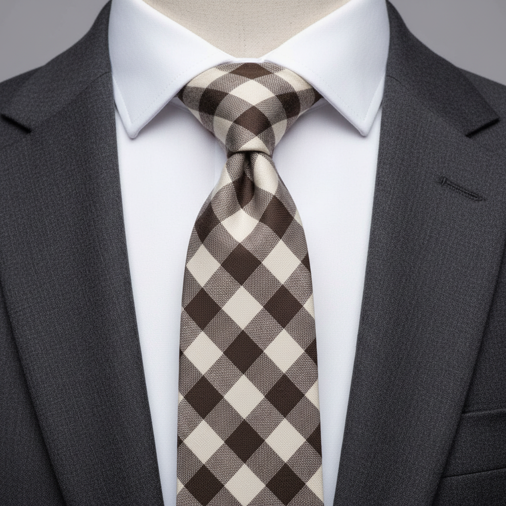 6cm Brown Checkered White Necktie