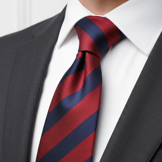 Crimson Red and Navy Blue Striped Tie