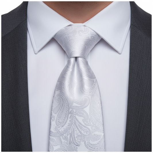 White Clara Paisley Necktie