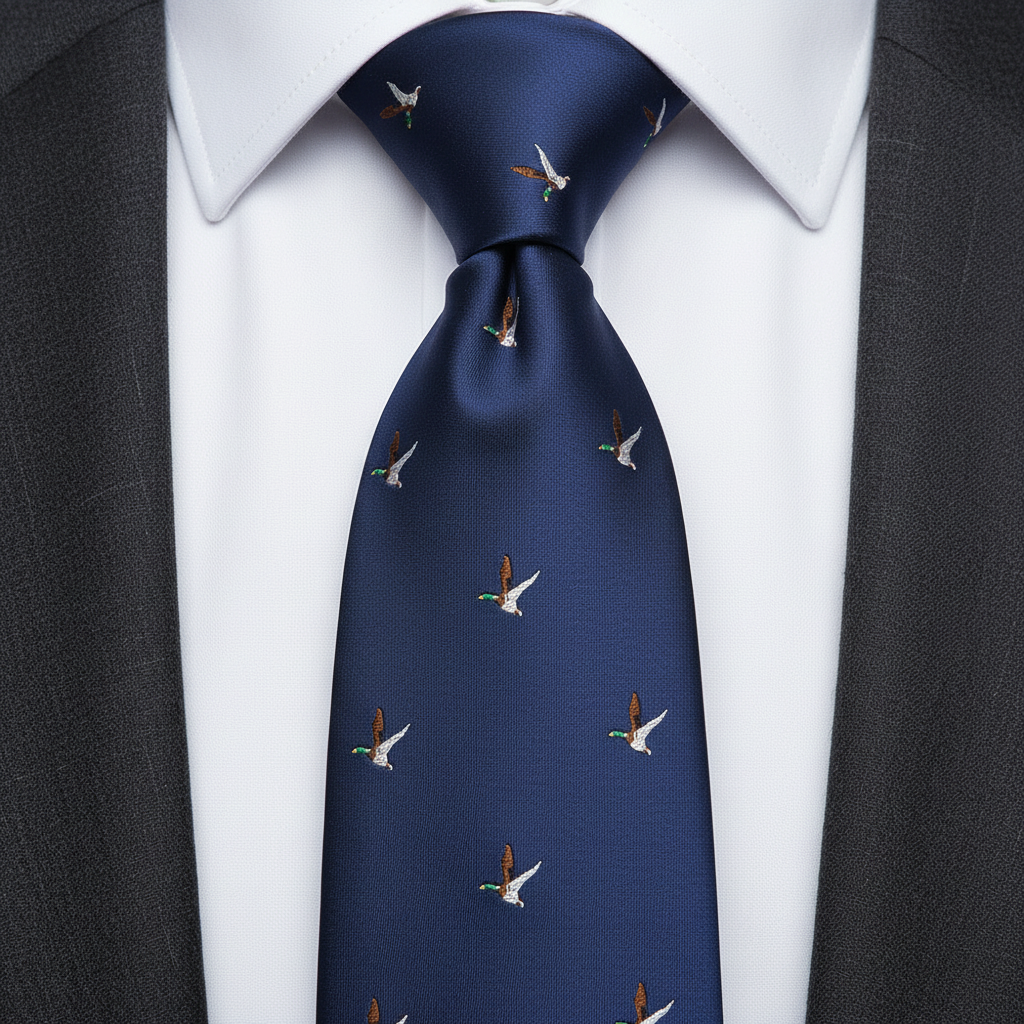 Navy Blue Flying Goose Printed Tie