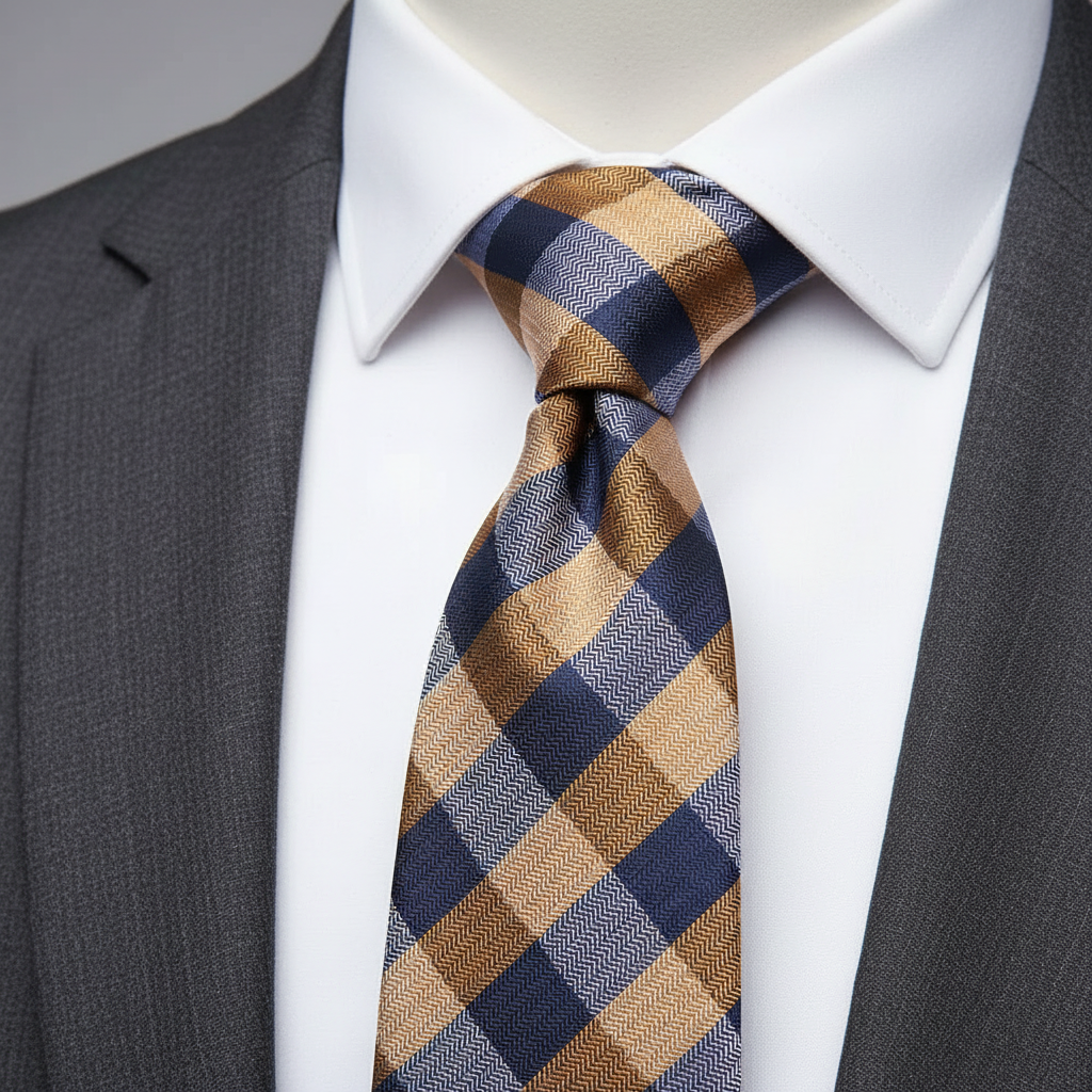 8cm Gold Captain Check Herringbone Tie