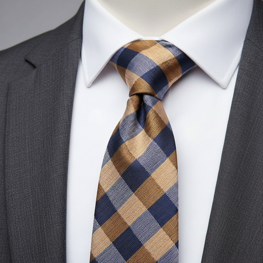8cm Gold Captain Check Herringbone Tie