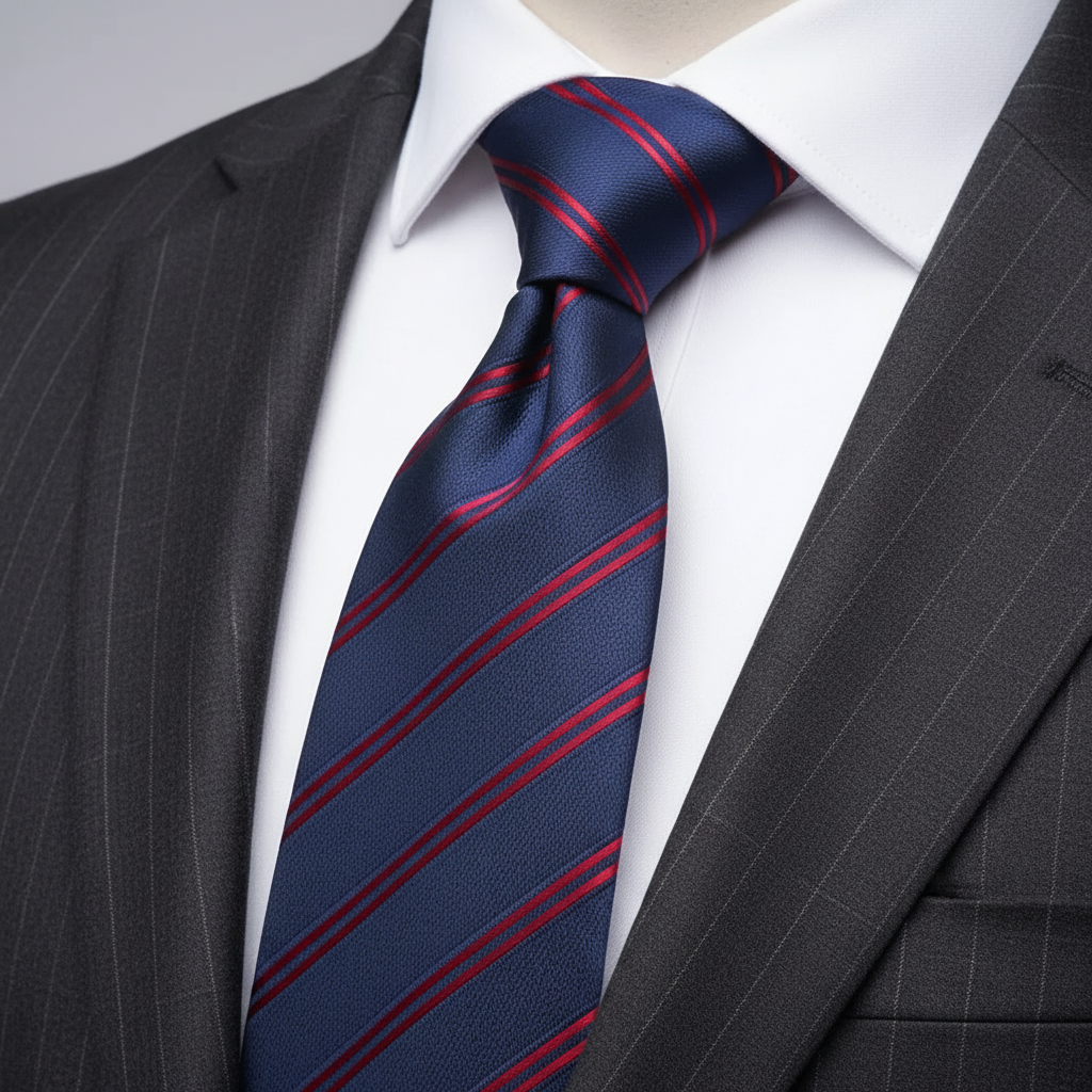 7cm Thin Red Stripe Blue Tie